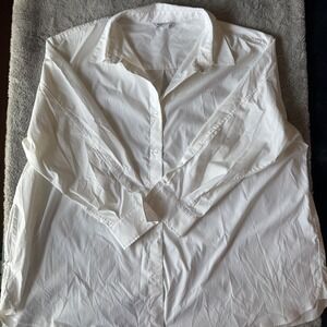 Athleta White Button Down Long Sleeve Shirt Side Zip Pocket Womens 2X